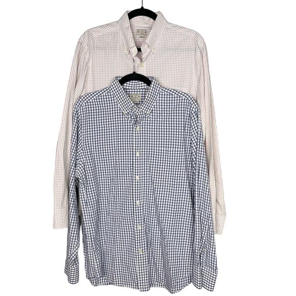 J Crew Mens Medium M Set of 2 Plaid Button Down Dress Shirts White Blue Cotton - Picture 1 of 14